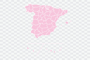 Spain Provinces Map Blush Color on White Background quality files Png