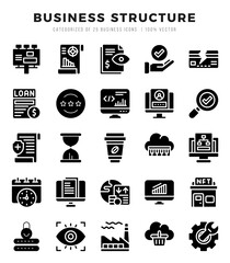 Business Structure icons set. Collection of simple Glyph web icons.