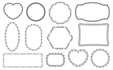 Stitch border decorative frames of different shape set with empty space design isolated on white
