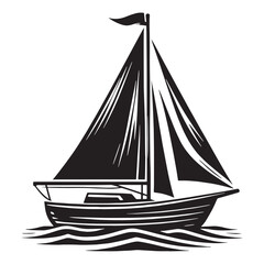 Classic Sailboat silhouette with sleek lines – Sailboat illustration – Minimalist Sailboat vector – Vehicle silhouette


