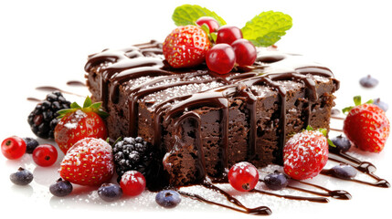 Delicious rich chocolate brownie topped with fresh berries and chocolate drizzle, perfect for dessert lovers and sweet treats