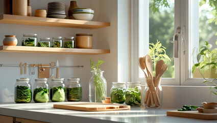 ecofriendly kitchen with glass and jars