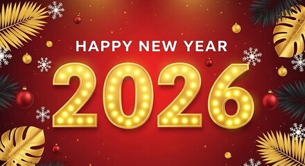 Festive 2026 new year celebration with illuminated numbers