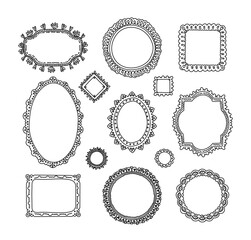 Hand-drawn doodle decorative frames black-and-white trendy coquette design set isolated on white