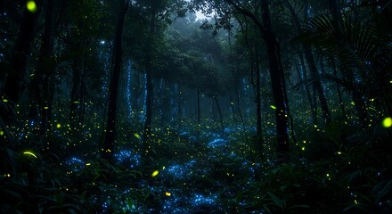 Fototapeta premium Enchanted Firefly Forest at Night