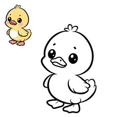 Coloring book for children (cartoon baby duck). Coloring book, education game for children.