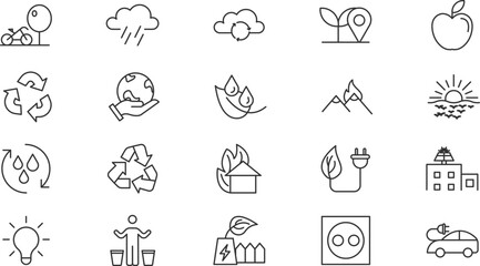Sustainable Energy & Eco-Friendly Icons 100 EPS Vector Illustrations for Websites, Apps, and Presentations. Download Free Eco-Friendly Line Icons Set for Your Green Projects