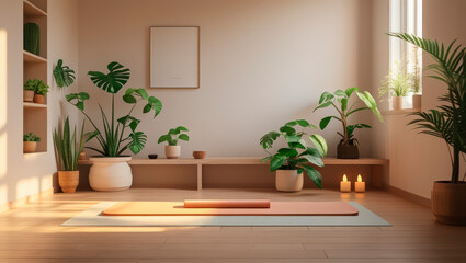 minimalist room with meditation mat