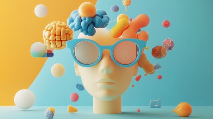 Creative thinking and innovation visualized in 3D. Represents brainstorms and designer mindset.