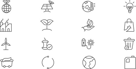 Sustainable Living Icons Eco-Friendly Line Art Graphics for Websites and Applications