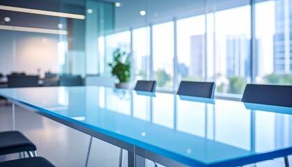 Frosted glass tabletop refracting a smooth cool spectrum glow, from arctic cyan to silver-blue, beneath clean architectural lighting