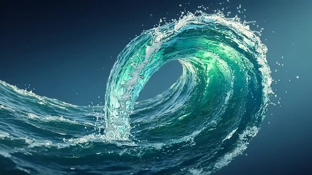 Captivating turquoise wave crashing elegantly in a dynamic ocean setting animation