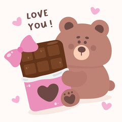 World chocolate day with cute teddy bear cartoon hug chocolate bar