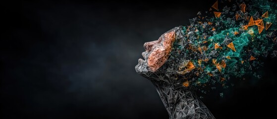 Abstract figure of a person with fragmented head