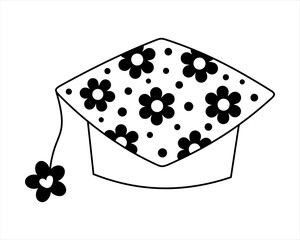 Black and white Graduation Cap doodle, school, university, education, cute seasonal hand drawn vector illustration in flat style	
