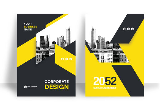 Business Report Cover Template &ndash; Yellow and Black Geometric Geometric Layout (A4)     
