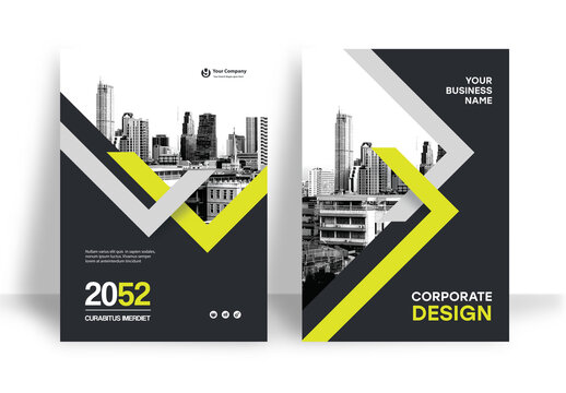 Business Report Cover Template &ndash; Yellow and Black Geometric Geometric Layout (A4)     
