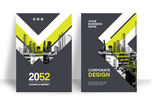 Business Report Cover Template &ndash; Yellow and Black Geometric Geometric Layout (A4)     

