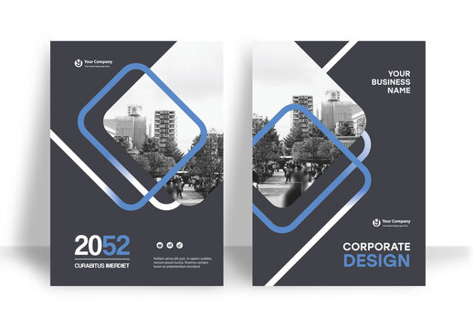 Business Report Cover Template &ndash; Blue and Dark Gray Geometric Layout (A4)