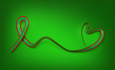 Flag Of Mauritania Heart Shape Shiny Wavy Awareness Ribbon Flag On Green Background 3d Illustration