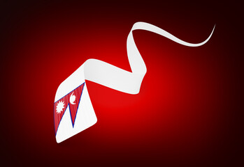 Flag Of Nepal Wavy Shiny Nepal Ribbon Flag Isolated On Red Background 3d Illustration