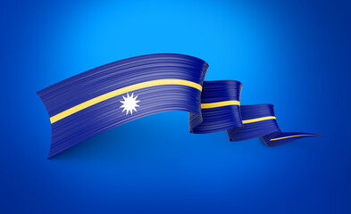 Flag Of Nauru Shiny Waving Twisted Ribbon Flag Isolated On Blue Background 3d Illustration
