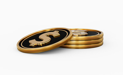 Sleek Golden And Black United States Dollar Rounded Coins Stack On White Background 3d Illustration