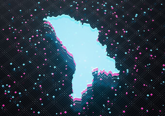 Illuminated Moldova Data Map Neon Blue Light On Seamless Pattern Background 3D Illustration