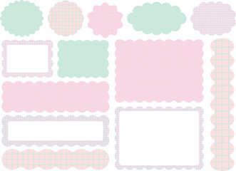 うねうね装飾フレーム素材セット（ミント×ピンク／チェック＆ドット）