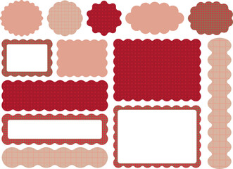 うねうね装飾フレーム素材セット（赤×ベージュ／チェック＆ドット）