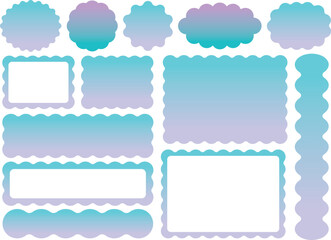 うねうね装飾フレーム素材セット（ターコイズ×紫／グラデーション）