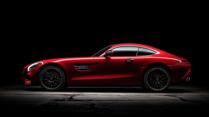 Naklejka premium Red sports car exuding power and elegance on a sleek dark backdrop
