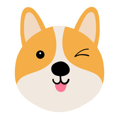Hand drawn cute corgi dog face isolated on white background. Concept for children print.