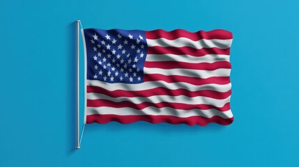 Fototapeta premium American flag waving on blue background.