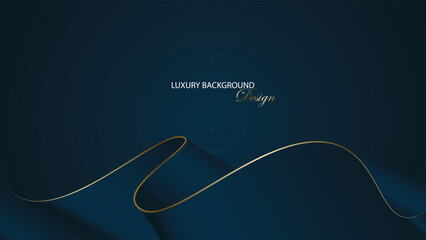 Blue luxury background with gold line. Dark blue background with ribbon and gold line. Premium background with gold and blue color. Suit for banner, invitation card, presentation, backdrop, etc.