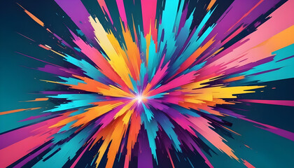 Abstract burst of colors radiating outwards, creating a dynamic and energetic composition.