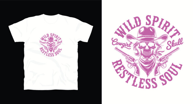 Wild spirit cowgirl skull t shirt design