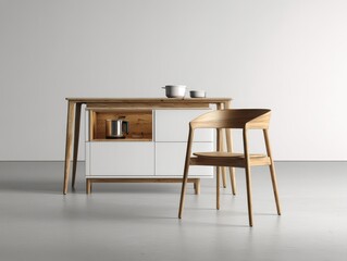 Light wood kitchen set with white accents