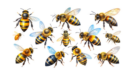 Close-up of a bee on a white background.
