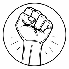 Raised fist in circle black and white illustration