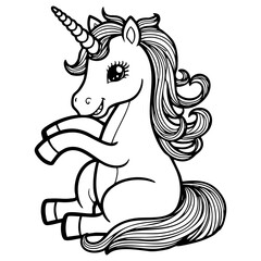 Cute Happy Unicorn Sitting Coloring Page for Kids