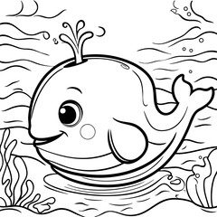 Smiling Whale Underwater Scene Coloring Page