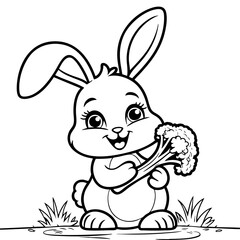 Cute Bunny Holding Broccoli Coloring Page