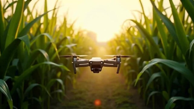 Flying Above Crop Field at Sunrise Drone View