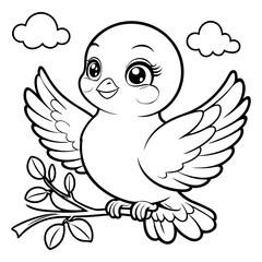 Happy Cartoon Bird with Raised Wings and Clouds in the Background