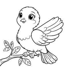 Cute Little Bird Raising Its Wing While Sitting on a Leafy Branch