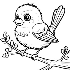 Sweet Baby Bird on Tree Branch with Leaves in Forest Style