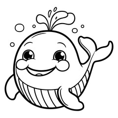 Cute Cartoon Whale Spouting Water and Smiling in the Ocean