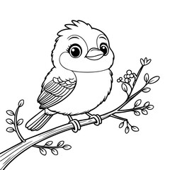 Adorable Bird Perched on a Branch Coloring Page for Kids