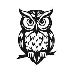 Owl logo with sharp gaze, clean lines, symbol of wisdom and power. vector owl, owl emblem, night bird, tribal owl	